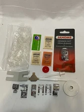 JANOME sewing machine Accessories Lot Needles Bobbins Various feet Tools