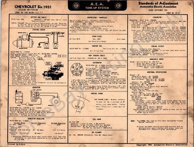 Chevrolet Six Tune-Up System Wiring Diagram 1951 Specs Electrical Form CE-31