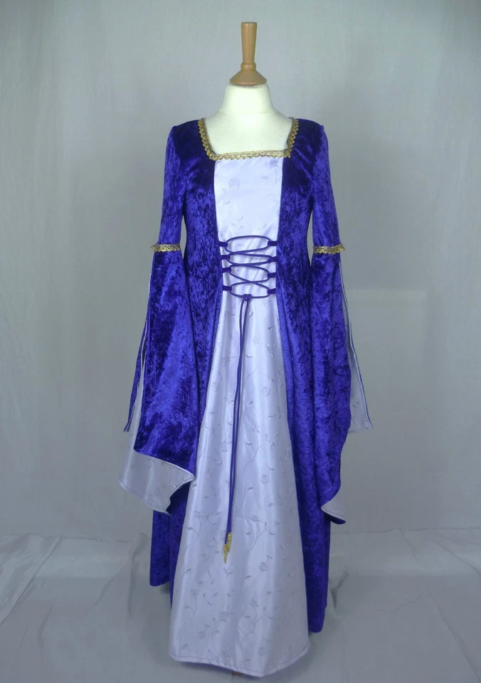 Vestido medieval morado para niñas, renacentista, disfraz hecho de 7 a 8 años Foto 3 de 4