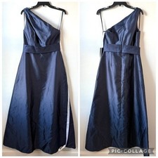 Alfred Sung D815S One Shoulder Satin Twill Gown Midnight Navy 8