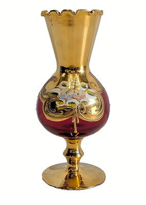 Vintage Murano venezianische Rot & Gold Glas Vase handbemalt Emaille 7,5'' hoch