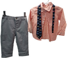 Baby Boy Gentlemen Outfit Long Sleeve Shirt With Tie  Pants Set, 12-18 Mon