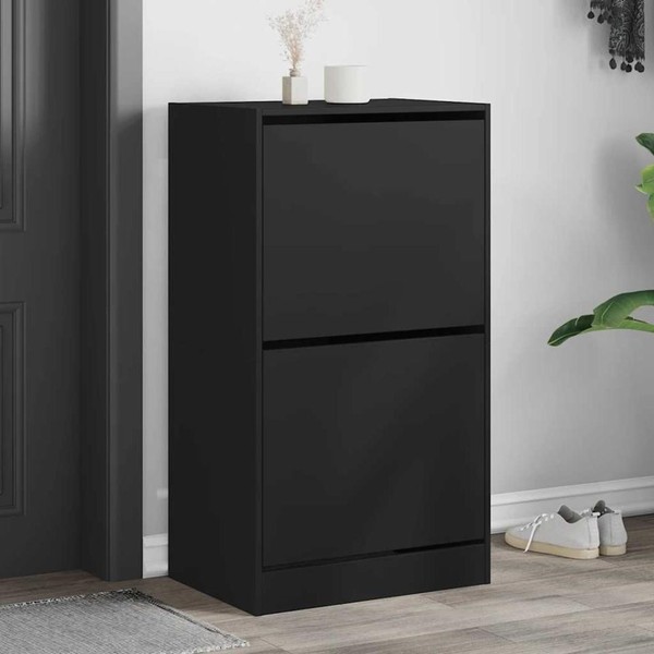 Schuhschrank Mit 2 Klappen Schwarz 60X42X108 Cm-image