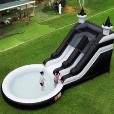 Commercial Giant PVC Inflatable Bounce House Water Slide Water Park Black White