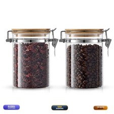 JoyJolt Borosilicate Glass Jars with Bamboo Lids 27oz 2PC Set