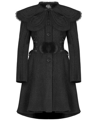 Punk Rave Damen Gothic Lolita Puppe Steampunk 2 Stück Mantel Jacke Cape Set Schwarz