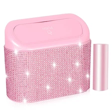 Bling Pink Car Trash Can with Lid, Mini Auto Garbage Can with 30 Trash Bags, Aut