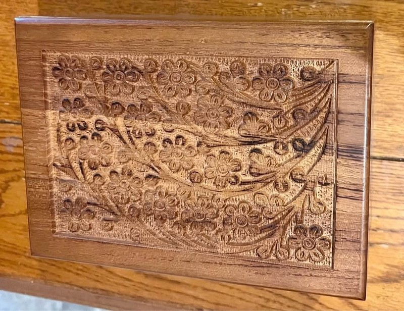 Large Floral Wood Pet Urn