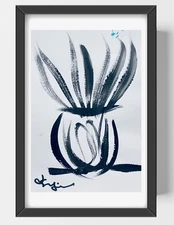 GUAJARDO Original Expressionism Aloe Vera Plant 9X6 Paper Signed Art