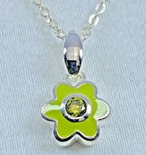 925 Sterling Silver Kit Heath Signed August Birthday Flower Necklace, 16" NOS