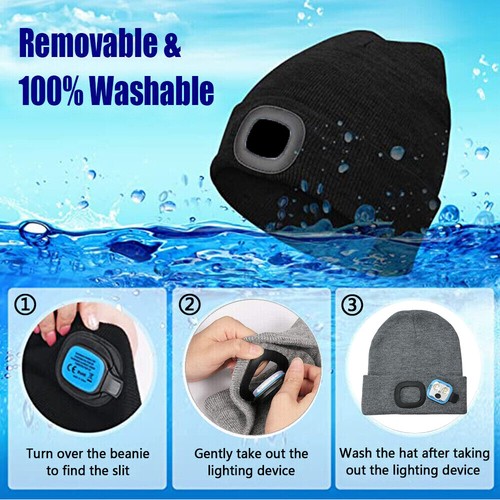 1-3PC Unisex LED Beanie Hat Light Winter Warm Knit Cap USB Rechargeable Headlamp - Picture 7 of 29