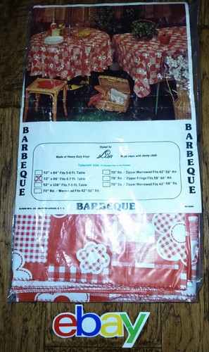 Vintage Styled By Lise Red Vinyl Gingham Check Barbeque Tablecloth 52x96 New ! - Picture 2 of 5