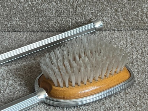 Vintage Hand Held Vanity Mirror And Hair Brush Set - Blue & Silver - Dressing - Picture 3 of 6
