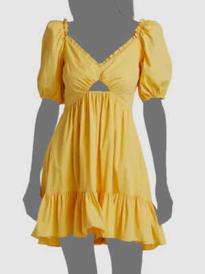$395 Cinq à Sept Women's Yellow Kayla Short V Neck Poplin Mini Dress Size 10