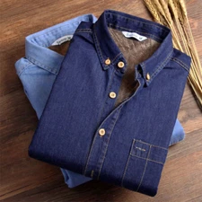 Mens Winter Jeans Shirt Warm Fleece Lined Velvet Denim Shirts Bottoming Shirt