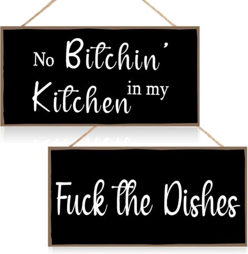 Jetec 2 Pieces Funny Kitchen Signs the Dishes Hanging Wall Art mainly black