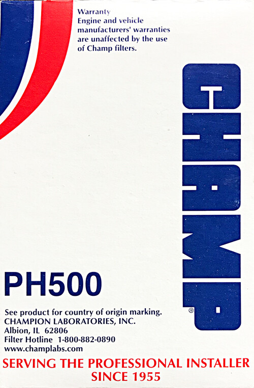 CHAMP PH500 OIL FILTER - CASE OF 12 - OVER 1800 VEHICLES - MADE IN USA