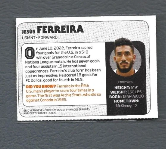 2022 Sports Illustrated JESUS FERREIRA SI Kid Card-FC Dallas USA World Cup #1045 - Image 2 of 2