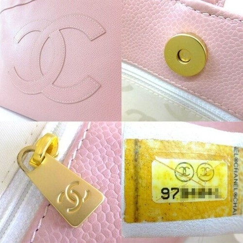CHANEL CC Timeless Caviar Logo Shoulder Tote Bag Pink Leather Purse - Picture 12 of 12