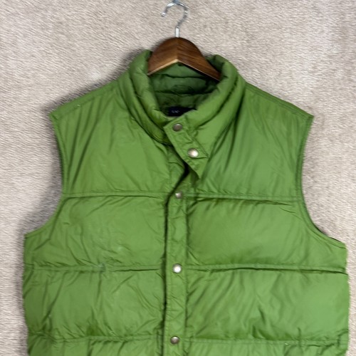 Lands' End Puffer Vest Mens L 42-44 Green Down Fill Quilted Snap Front Jacket - Picture 2 of 8