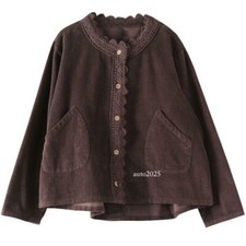 Women Corduroy Blouse Shirt Coat Jacket Top Lace Button Loose Casual Outwear New