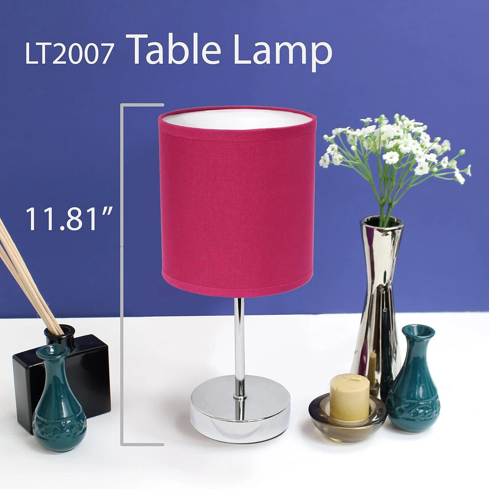 LT2007-HPK Mini Lámpara de Mesa Básica Cromada con Pantalla de Tela, Rosa Caliente Foto 2 de 4