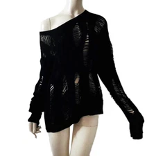 HOT HEW Punk Rave Goth Rock Fashion Black Knit Sweater Shirt Tops Steampunk Sexy