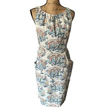 Nine West Sz 10 Sailing Away Dress Sheath Novelty Print Pockets Casual Vacation