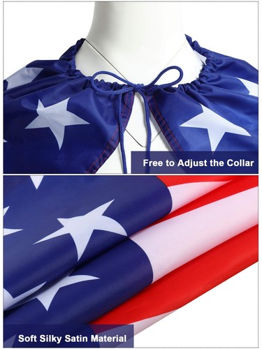 4th of July American Flag Costume Cape Retro USA Sunglasses and Flag Headband - Picture 2 of 6