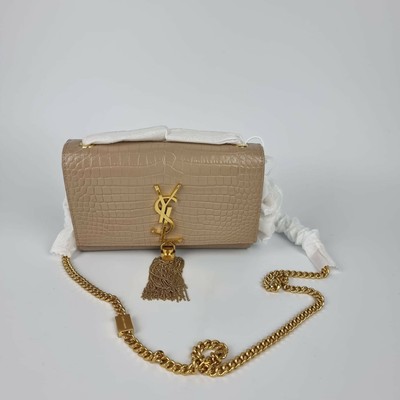 saint laurent women's small kate leather shoulder bag dark beige