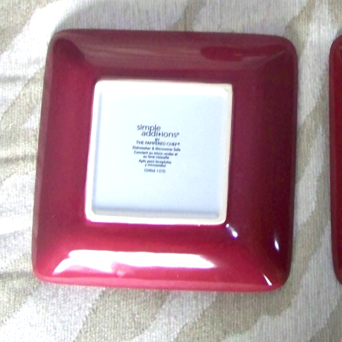 SET 4 PAMPERED CHEF SIMPLE ADDITIONS SQUARE SALAD / ACCENT PLATES CRANBERRY XLNT - Picture 3 of 4