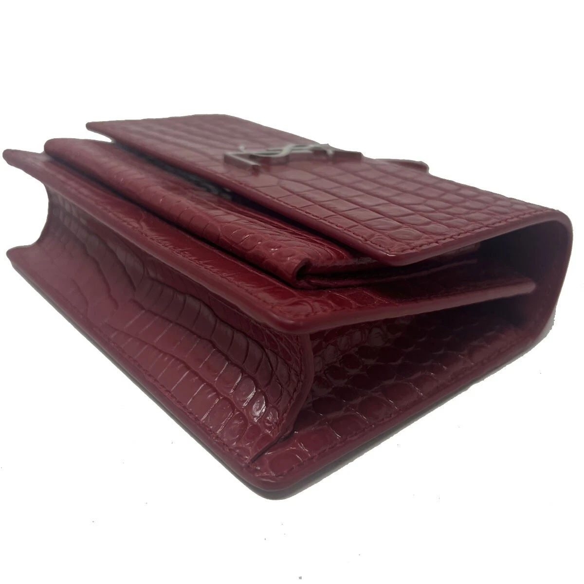 SAINT LAURENT (YSL) Portafoglio YSL Sunset Chain in pelle di coccodrillo goffrata con tracolla catena