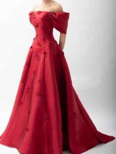 Customized Classic Jersey Pleat Flower A-line Off-the-shoulder Midi Dresses Prom