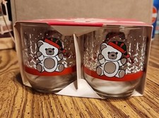 Vintage New In Package Christmas Teddy Bear Libbey Lowball Glasses. Made In USA