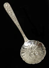 S KIRK & SON STERLING SILVER REPOUSSE 9 1/4" BERRY SPOON