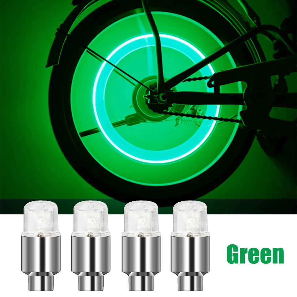 4Pcs Green Car Wheel Tire Tyre Air Valve Stem Caps LED Light Accessories Bike - Image 2 of 4