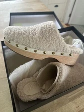 J. Crew Sherpa Clogs Studded Wood Sole Slip On Boho Western Women's Size 6