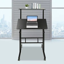 Height Adjustable Rolling Desk Laptop Table Home Office Working Drawing Desk