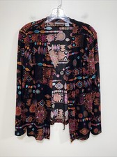 Chico's Travelers Size 1 Slinky Open Jacket Tied Colorful Long Sleeve Acetate