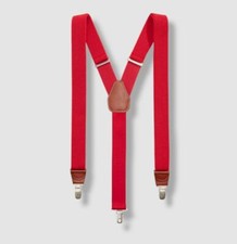  39 Club Room Men's Red Elastic Stretch Metal Clip-ON Leather Suspenders OS