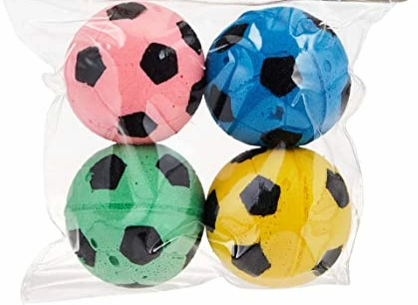 PET LOVE CAT KITTEN SPONGE FOOTBALLS PETLOVE PACK OF FOUR SMALL LIGHTWEIGHT CAT TOYS