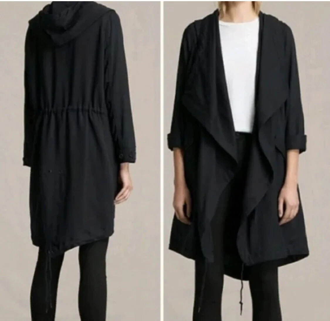 0 US 4 UK AllSaints All Saints Portere Parka Black Draped