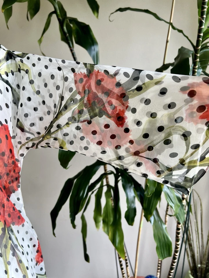 DOLCE & GABBANA Silk Chiffon Blouse POLKA DOT CARNATIONS Raglan Sleeve ,42 US 6 - Image 3 of 4