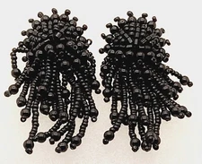 E310 Vintage statement Handmade black seed beaded clip party fashion earrings