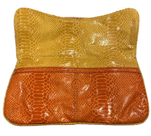 Nine West faux Snake Leather Color-block Fuchsia  Yellow Orange Clutch Purse - Picture 5 of 8