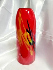 Beautiful Vintage Glass Vase Red, Hand Blown, Abstract Design, Art Noveau