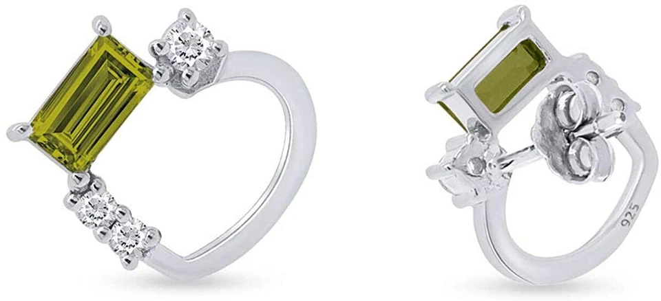Pendientes Baguette Peridoto y Diamante Simulado Corazón Chapado en Oro Blanco 14K Plata Foto 3 de 4