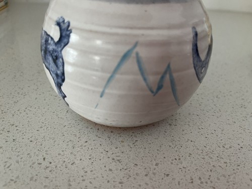 Studio Art Pottery Hand Thrown Honey Pot Jar With Lid & Wood Dipper Artist Mark - Picture 7 of 12