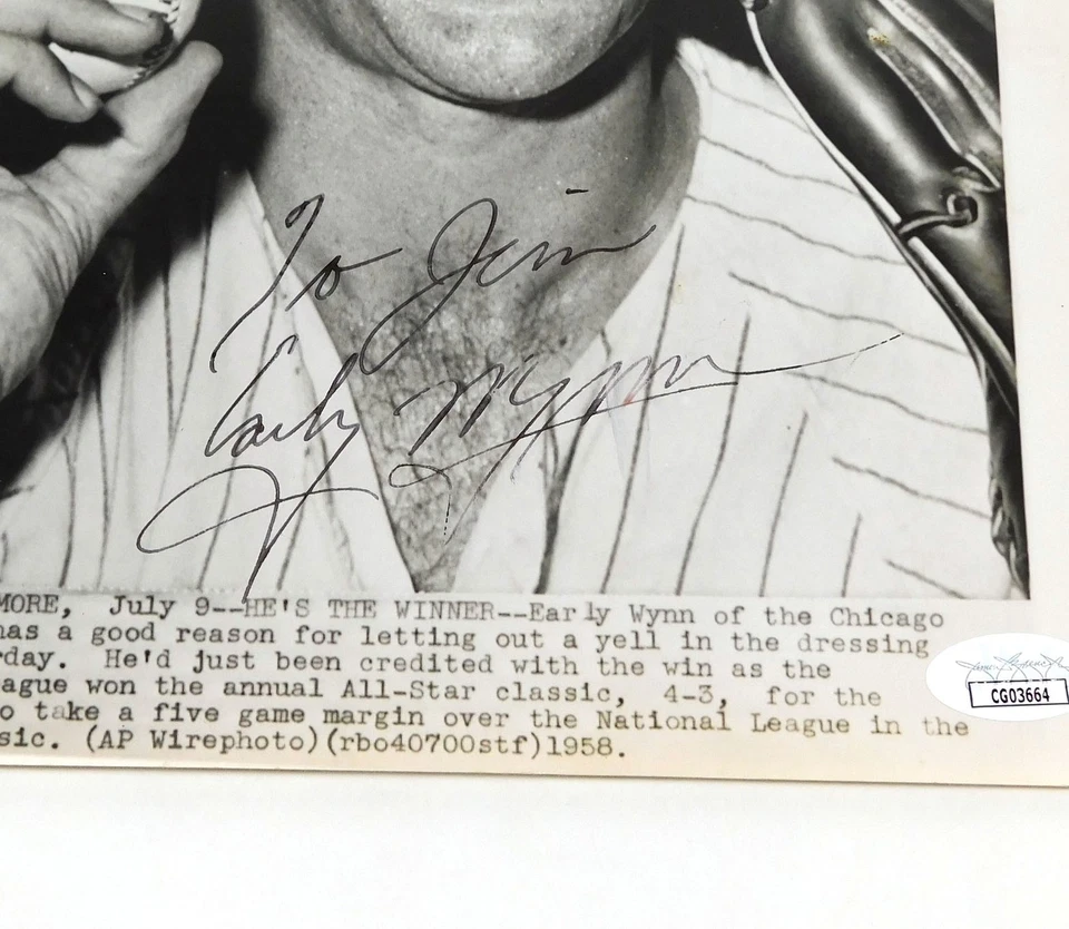 Early Wynn Signed 8 x 10 B&W Photo W/ Personalization White Sox JSA Auto - Image 2 of 3