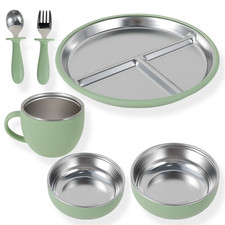 6Pcs Stainless Steel Baby Suction Plate Firm Adhesion Toddler Utensils